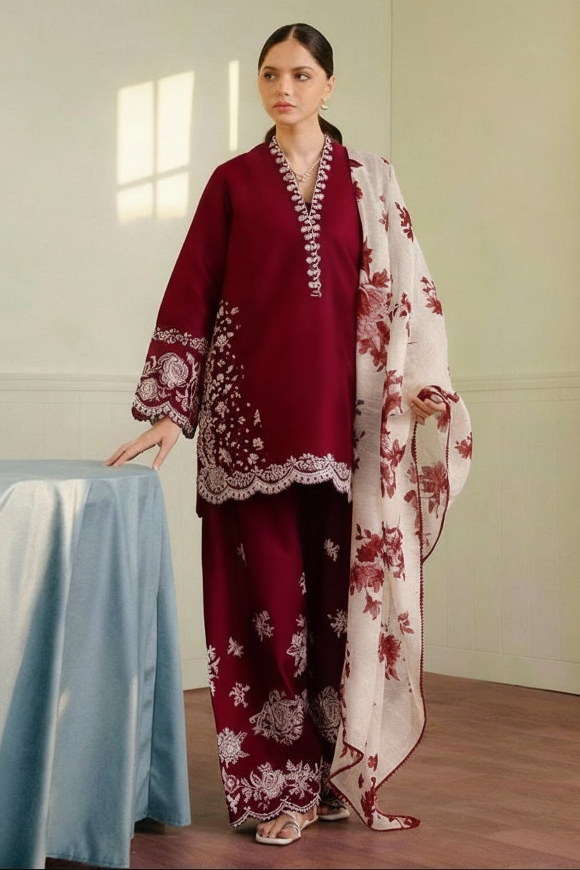 Elegant Threadwork- Unstitched 3PC