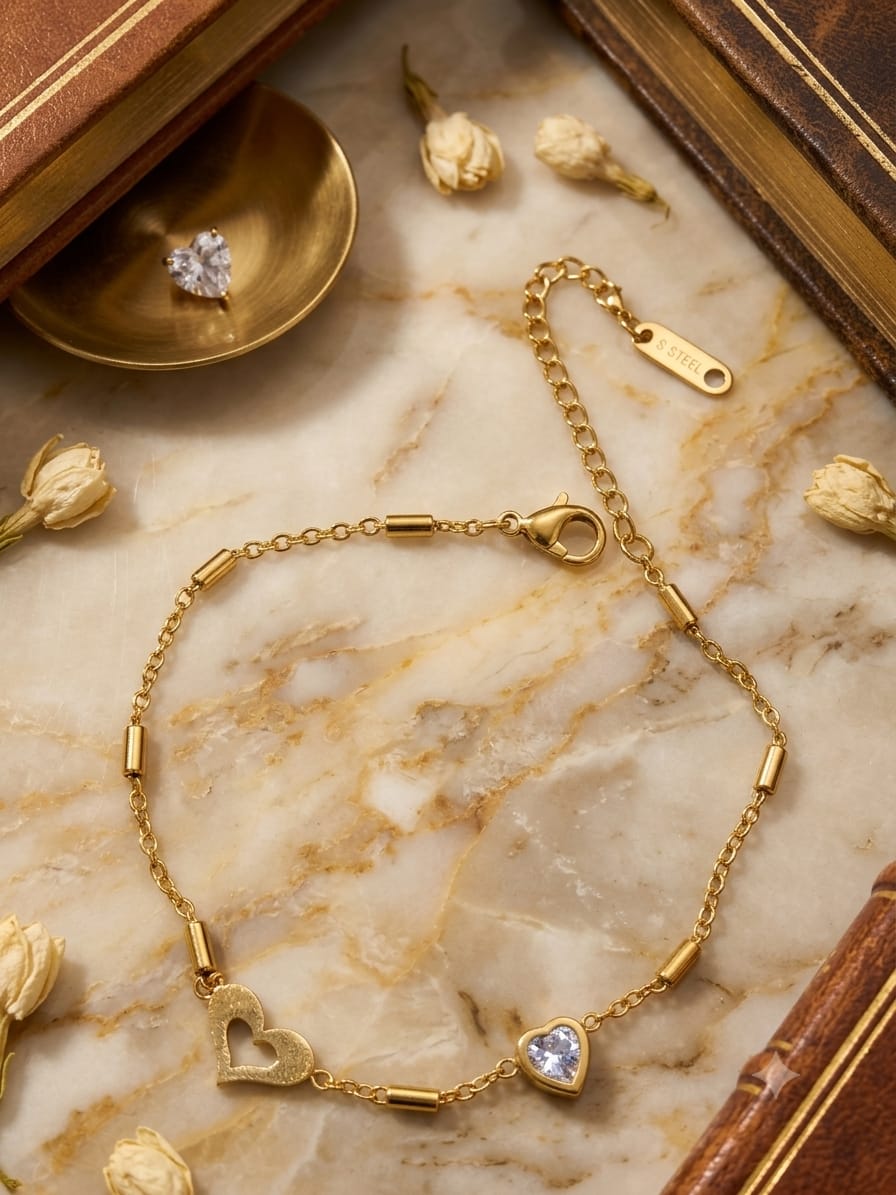 Zircon Heart Charm Bracelet