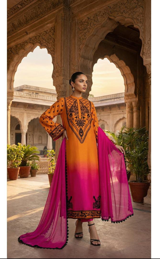 Elegant Printed Ensemble - Unstitched 3PC