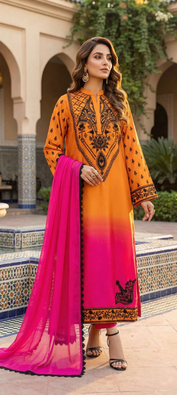 Elegant Printed Ensemble - Unstitched 3PC