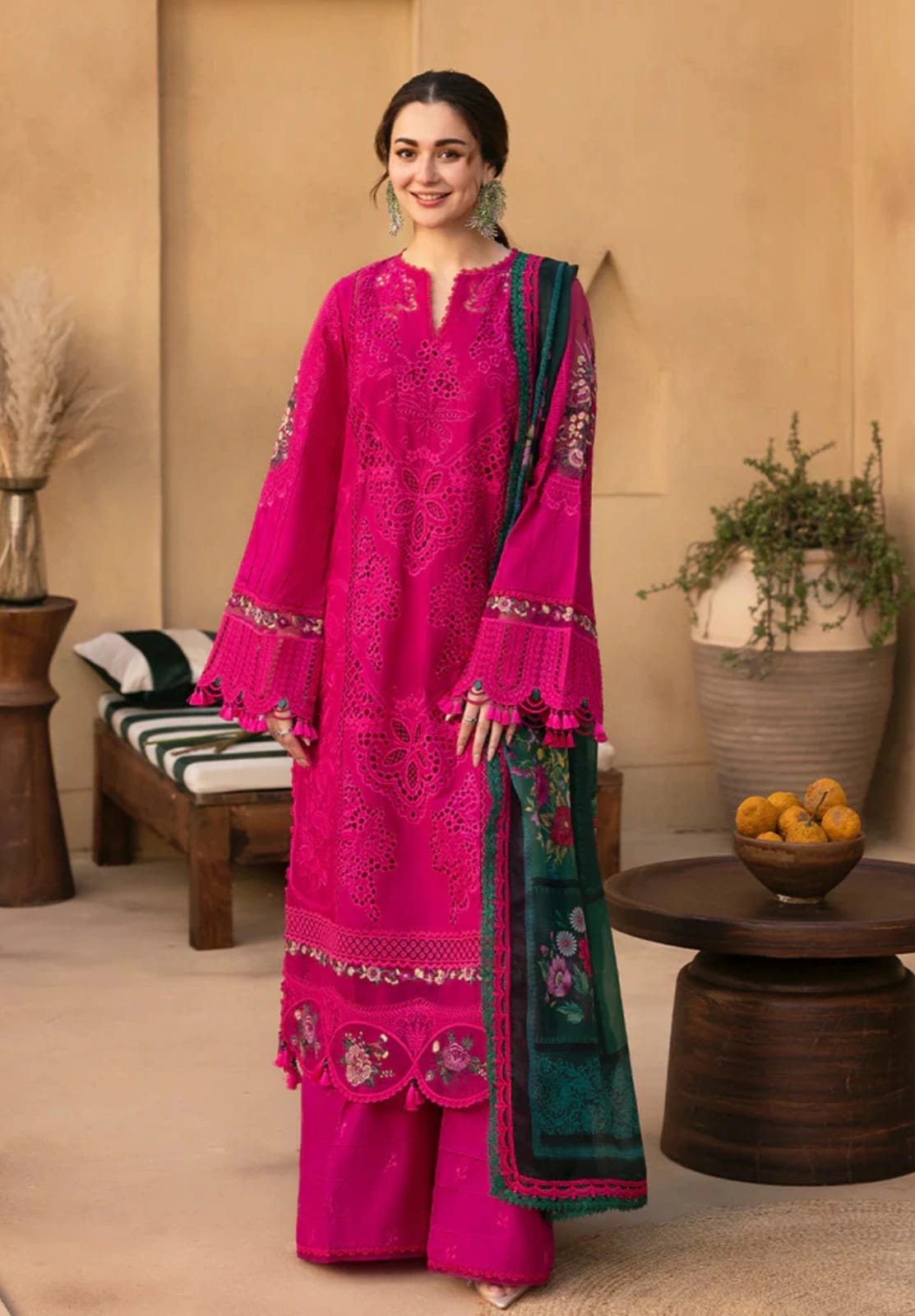 Pink Embroidered Outfit - Unstitched 3PC
